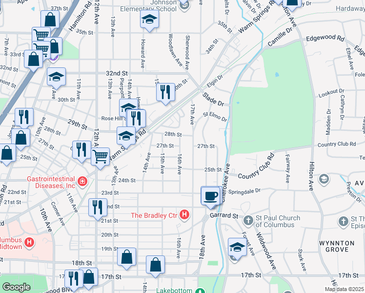 map of restaurants, bars, coffee shops, grocery stores, and more near 2705 17th Avenue in Columbus
