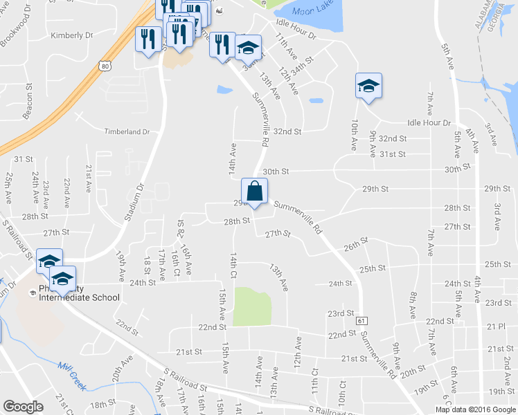 map of restaurants, bars, coffee shops, grocery stores, and more near 1201 29th Street in Phenix City