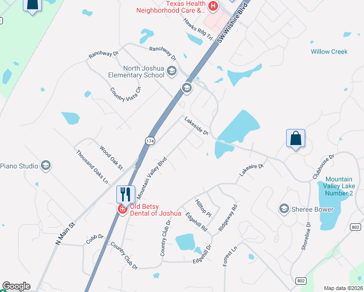 map of restaurants, bars, coffee shops, grocery stores, and more near 100 Shorewood Place in Joshua