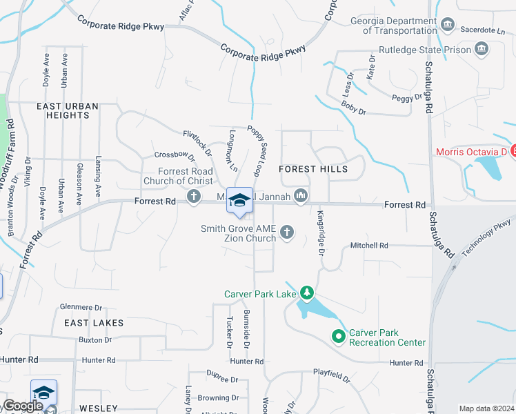 map of restaurants, bars, coffee shops, grocery stores, and more near 6404 Forrest Road in Columbus
