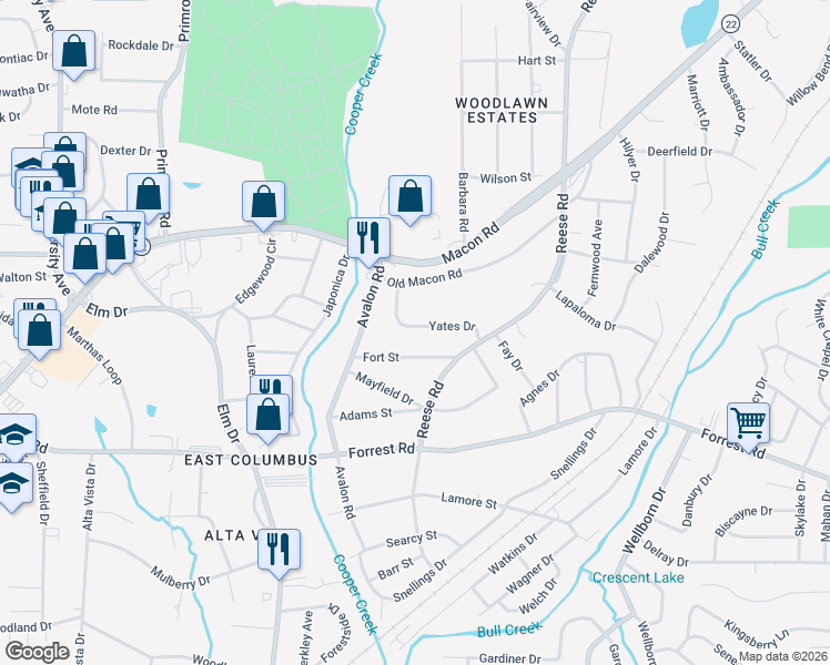 map of restaurants, bars, coffee shops, grocery stores, and more near 4273 Yates Drive in Columbus