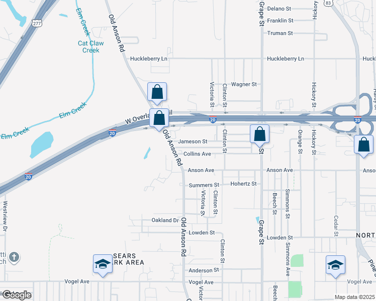 map of restaurants, bars, coffee shops, grocery stores, and more near 2049 Jameson Street in Abilene