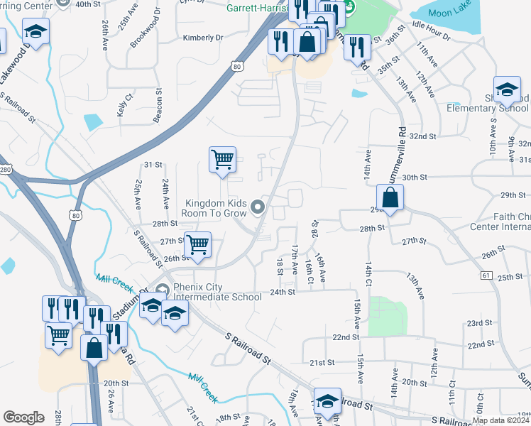 map of restaurants, bars, coffee shops, grocery stores, and more near 2075-2079 Stadium Drive in Phenix City