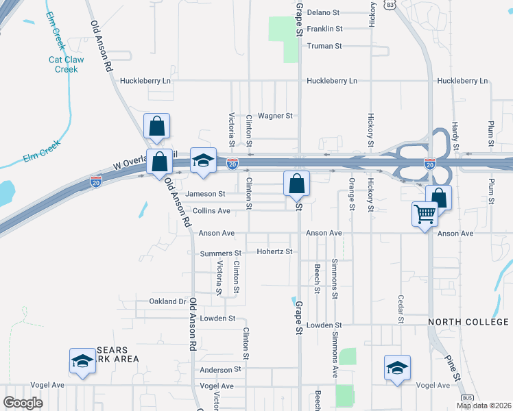 map of restaurants, bars, coffee shops, grocery stores, and more near 1849 Jameson Street in Abilene