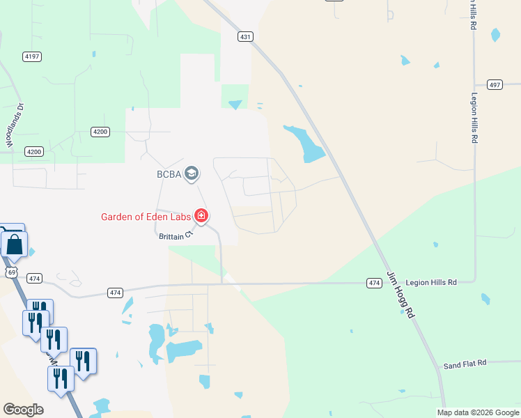 map of restaurants, bars, coffee shops, grocery stores, and more near 15497 County Road 431 in Lindale