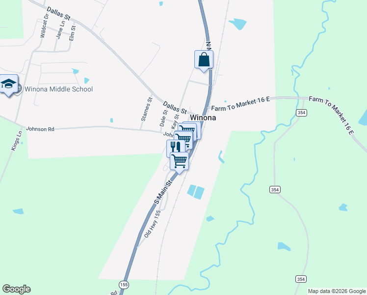 map of restaurants, bars, coffee shops, grocery stores, and more near 203 Johnson Road in Winona