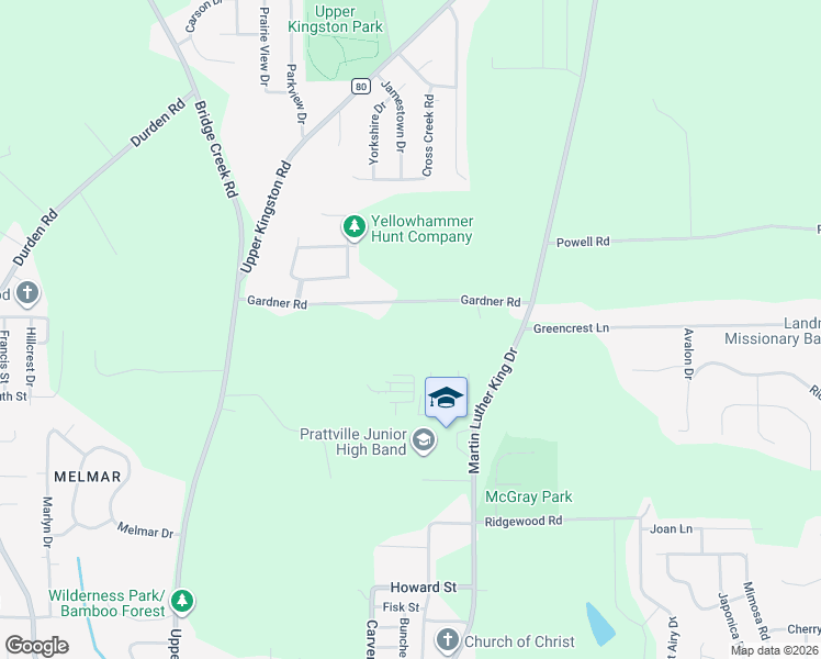 map of restaurants, bars, coffee shops, grocery stores, and more near 217 Gardner Road in Prattville