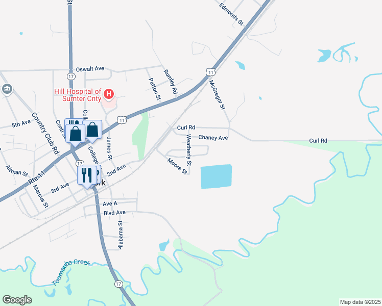 map of restaurants, bars, coffee shops, grocery stores, and more near Weatherly Street in York
