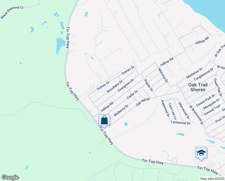 map of restaurants, bars, coffee shops, grocery stores, and more near 3501 Woodlake Drive in Granbury