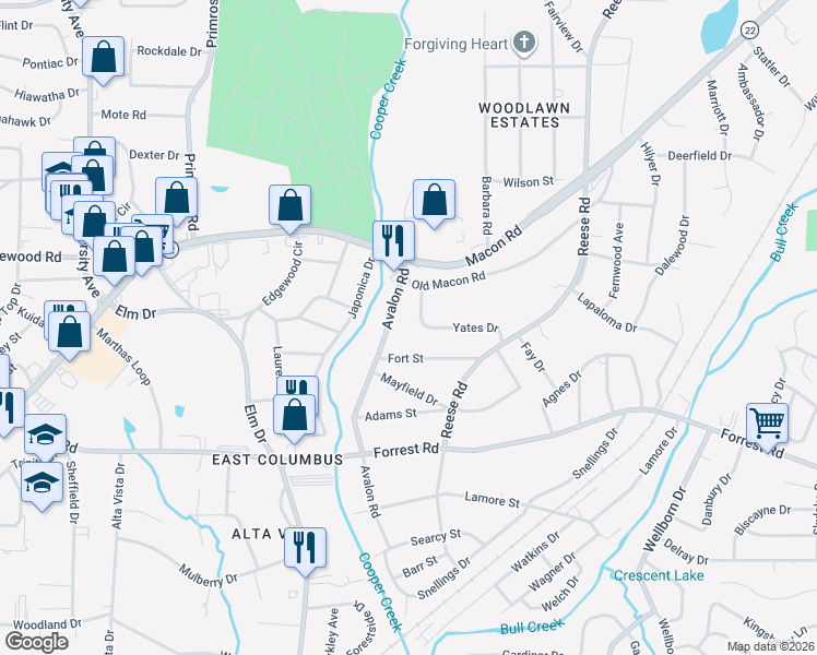 map of restaurants, bars, coffee shops, grocery stores, and more near 4242 Yates Dr in Columbus