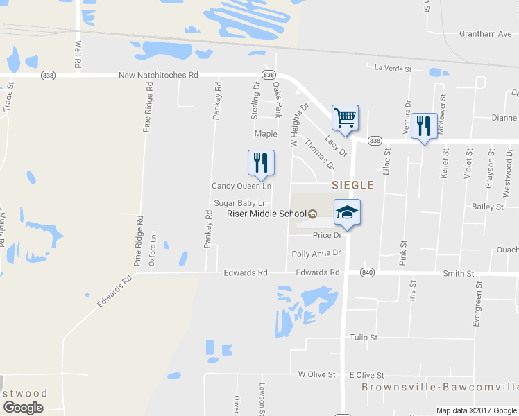 map of restaurants, bars, coffee shops, grocery stores, and more near 124 Sugar Baby Lane in West Monroe