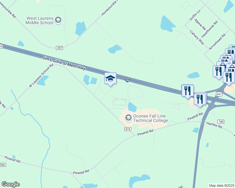 map of restaurants, bars, coffee shops, grocery stores, and more near 332 West Laurens School Road in Dublin