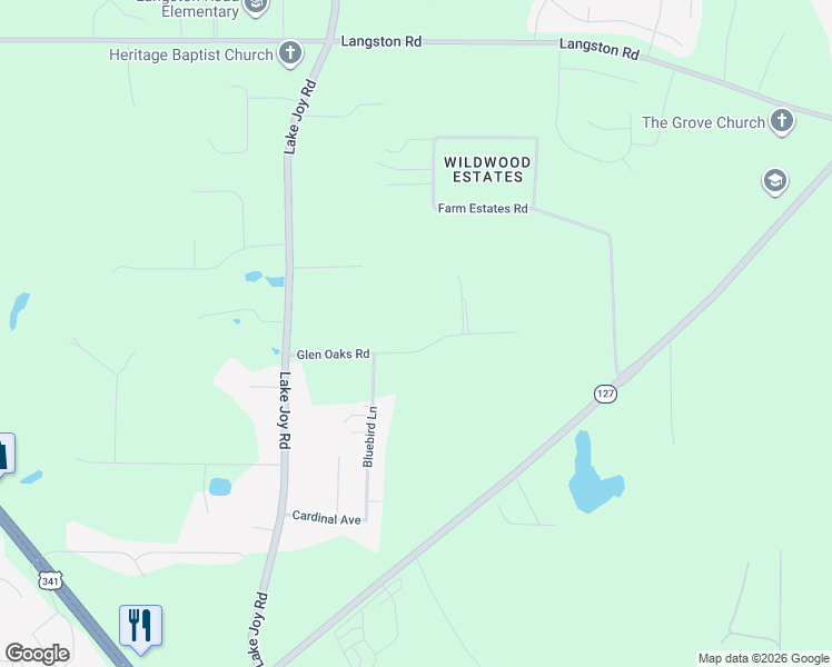 map of restaurants, bars, coffee shops, grocery stores, and more near 121 Glen Oaks Road in Perry