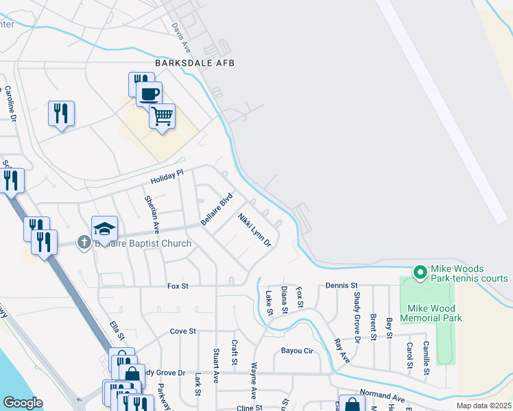 map of restaurants, bars, coffee shops, grocery stores, and more near 3511 Orleans Court in Bossier City