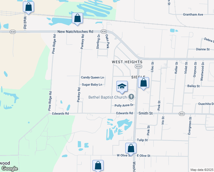 map of restaurants, bars, coffee shops, grocery stores, and more near 412 West Heights Drive in West Monroe