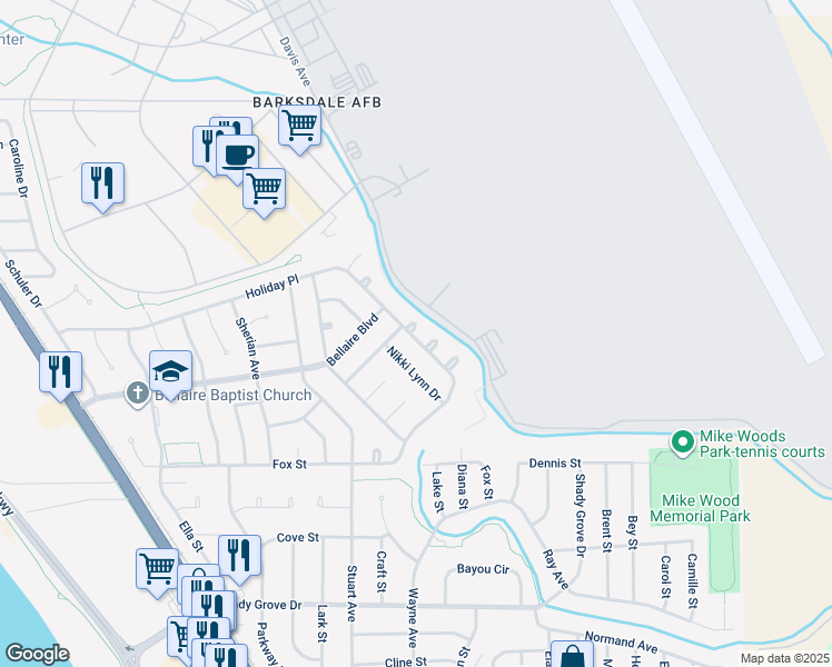 map of restaurants, bars, coffee shops, grocery stores, and more near 3511 Orleans Court in Bossier City