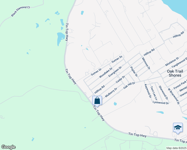 map of restaurants, bars, coffee shops, grocery stores, and more near 3604 Hidden Oak Drive in Granbury