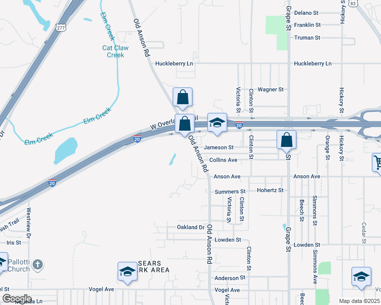 map of restaurants, bars, coffee shops, grocery stores, and more near 2954 Old Anson Road in Abilene