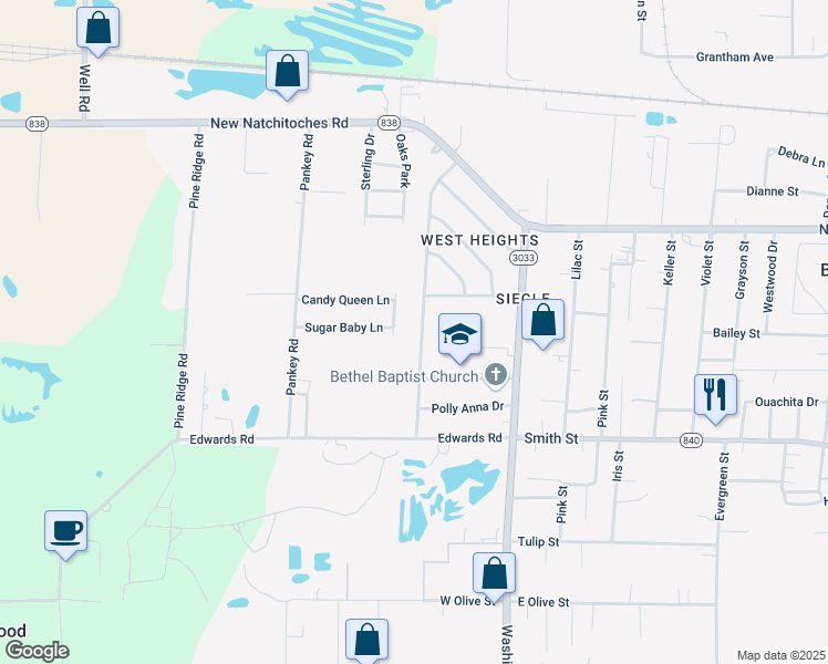 map of restaurants, bars, coffee shops, grocery stores, and more near 412 W Heights Dr in West Monroe