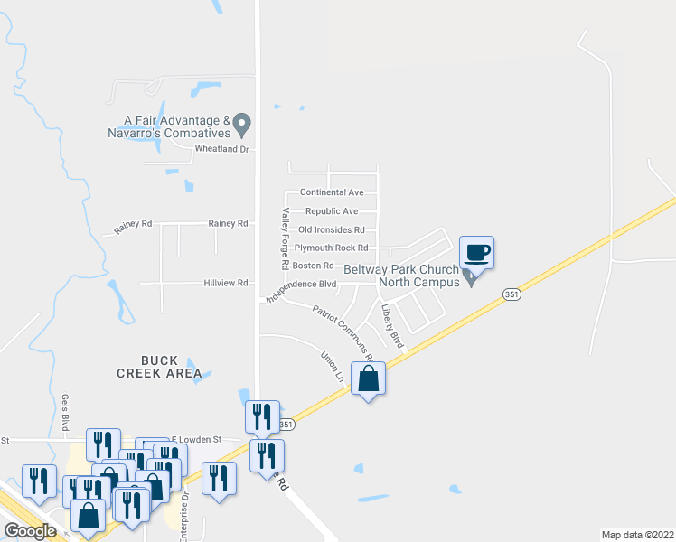 map of restaurants, bars, coffee shops, grocery stores, and more near 2209 Boston Road in Abilene