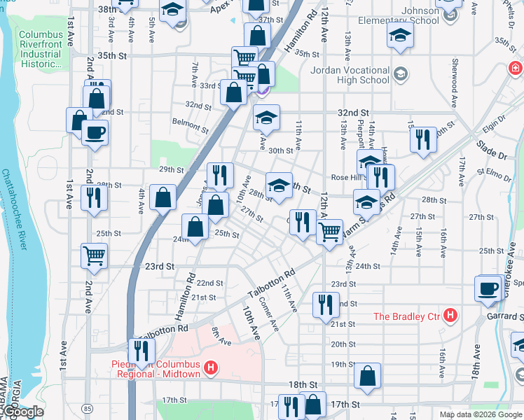 map of restaurants, bars, coffee shops, grocery stores, and more near 2712 Beacon Avenue in Columbus