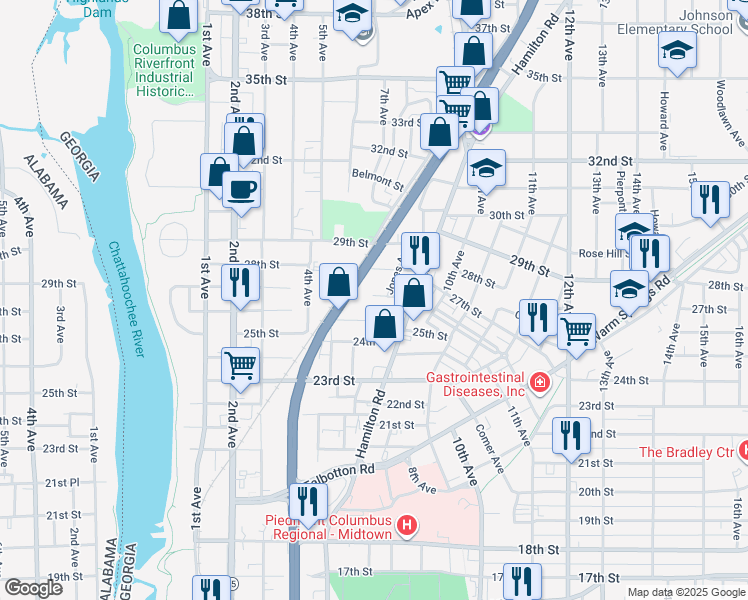 map of restaurants, bars, coffee shops, grocery stores, and more near 610 26th Street in Columbus