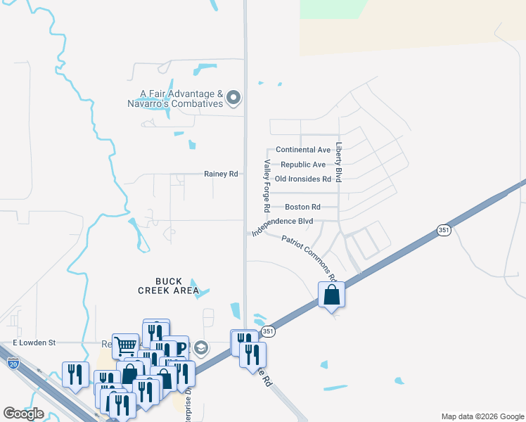 map of restaurants, bars, coffee shops, grocery stores, and more near 3150 Valley Forge Road in Abilene