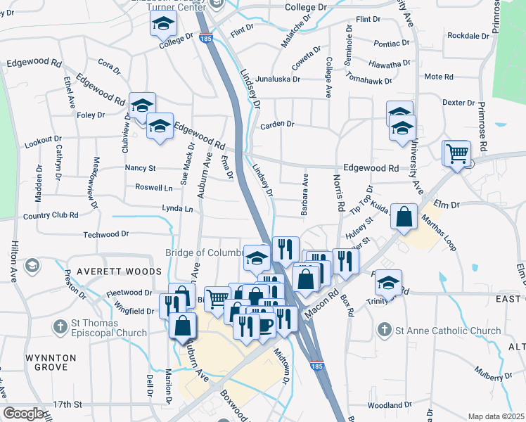 map of restaurants, bars, coffee shops, grocery stores, and more near 3049 Edgewood Court in Columbus