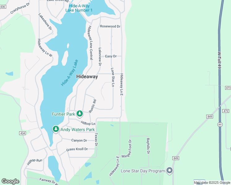 map of restaurants, bars, coffee shops, grocery stores, and more near 334 Lone Star Lane in Hideaway