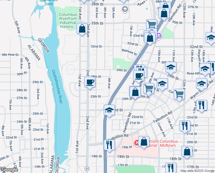 map of restaurants, bars, coffee shops, grocery stores, and more near 2609 4th Avenue in Columbus