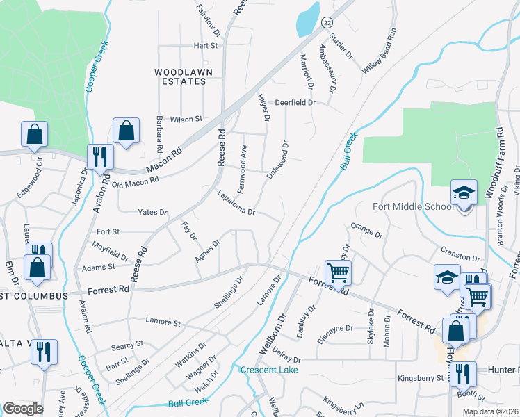 map of restaurants, bars, coffee shops, grocery stores, and more near 2656 Dalewood Drive in Columbus