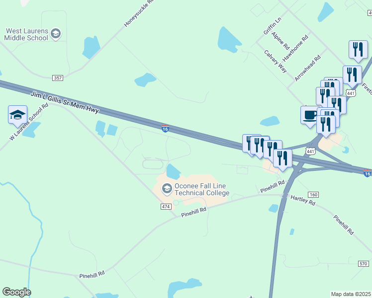 map of restaurants, bars, coffee shops, grocery stores, and more near 338 West Laurens School Road in Dublin