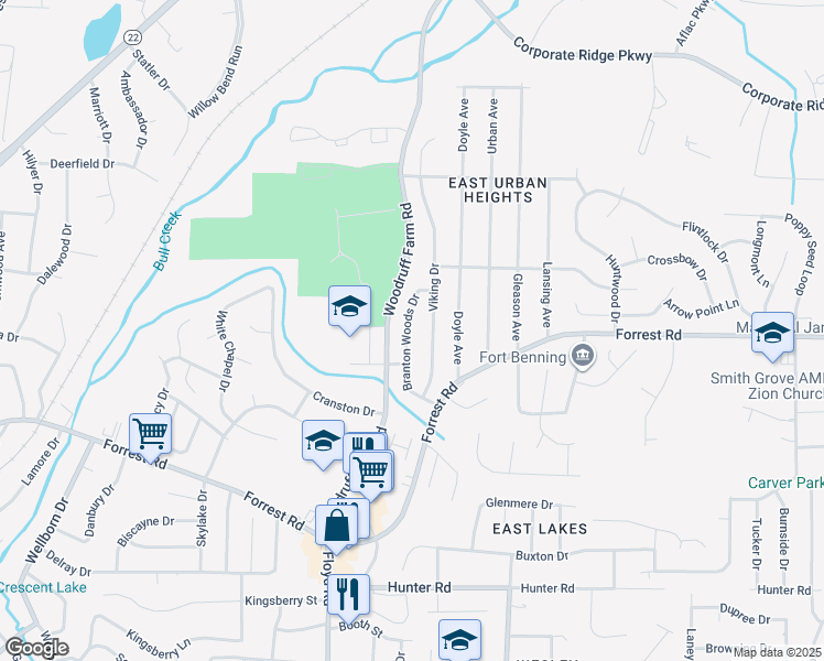map of restaurants, bars, coffee shops, grocery stores, and more near 2884 Branton Woods Drive in Columbus