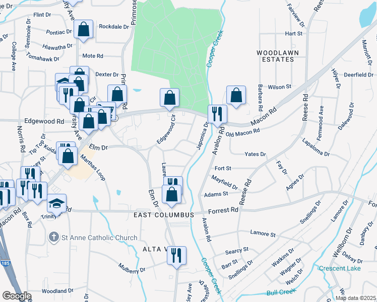 map of restaurants, bars, coffee shops, grocery stores, and more near 4161 Althea Drive in Columbus