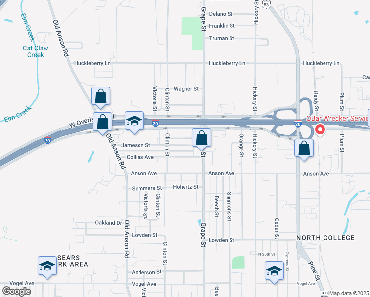 map of restaurants, bars, coffee shops, grocery stores, and more near 1757 Jameson St in Abilene