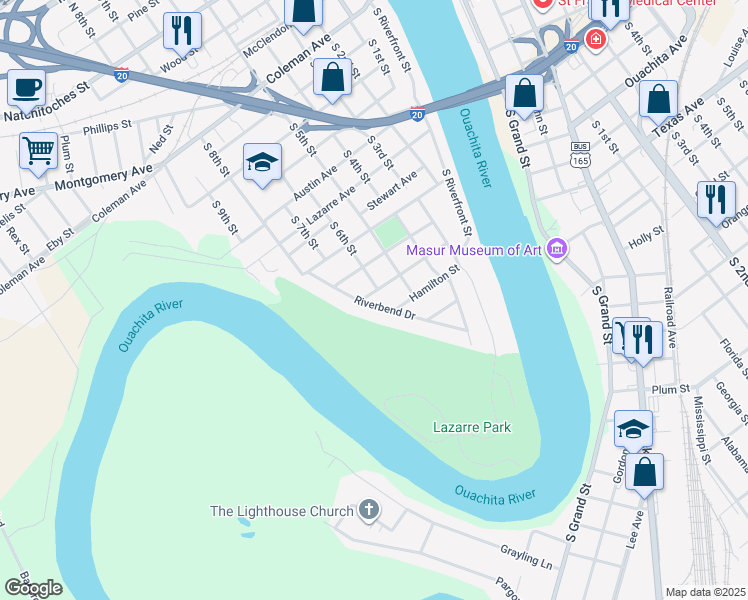 map of restaurants, bars, coffee shops, grocery stores, and more near 408 Riverbend Dr in West Monroe