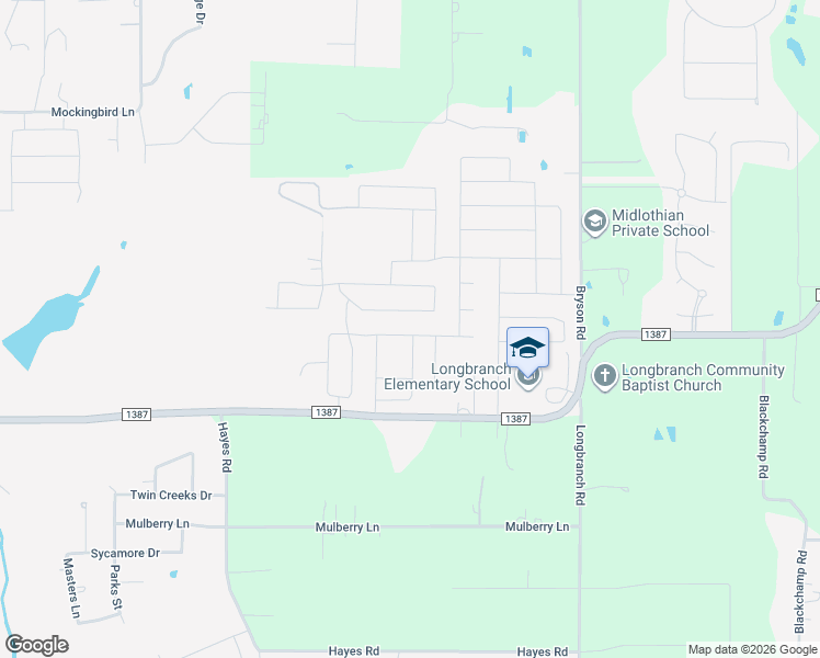 map of restaurants, bars, coffee shops, grocery stores, and more near 6217 Peach Tree Drive in Midlothian