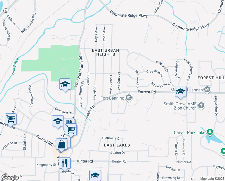map of restaurants, bars, coffee shops, grocery stores, and more near 2900 Gleason Avenue in Columbus