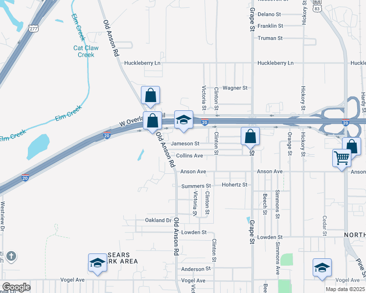 map of restaurants, bars, coffee shops, grocery stores, and more near 2049 Jameson Street in Abilene
