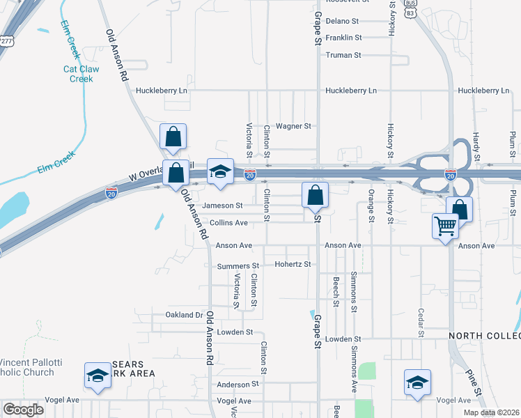 map of restaurants, bars, coffee shops, grocery stores, and more near 1849 Jameson Street in Abilene
