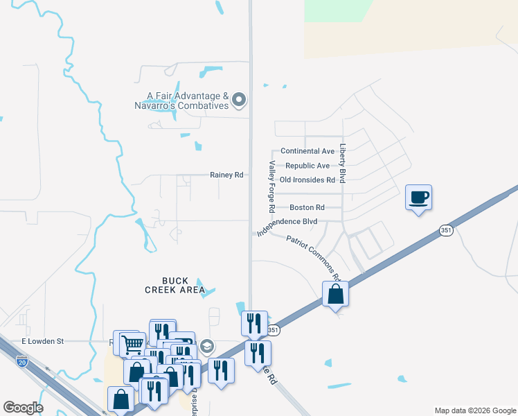 map of restaurants, bars, coffee shops, grocery stores, and more near 3150 Valley Forge Road in Abilene