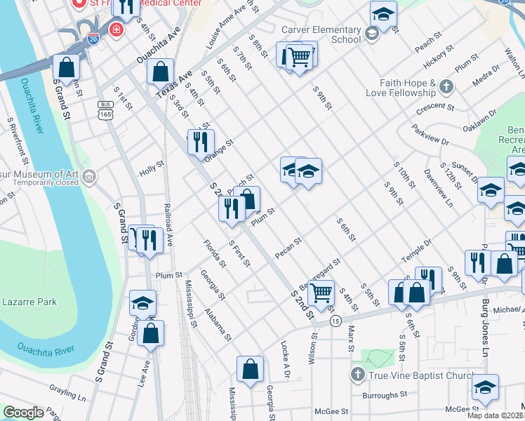 map of restaurants, bars, coffee shops, grocery stores, and more near 1108 S 3rd St in Monroe