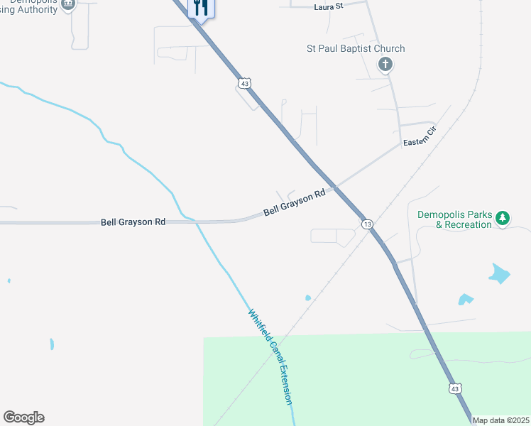 map of restaurants, bars, coffee shops, grocery stores, and more near 201 Bell Grayson Road in Demopolis