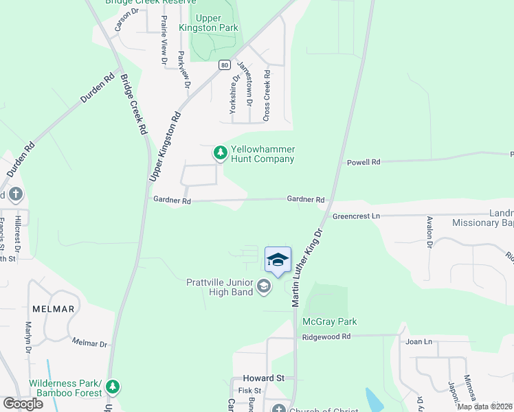 map of restaurants, bars, coffee shops, grocery stores, and more near 217 Gardner Road in Prattville