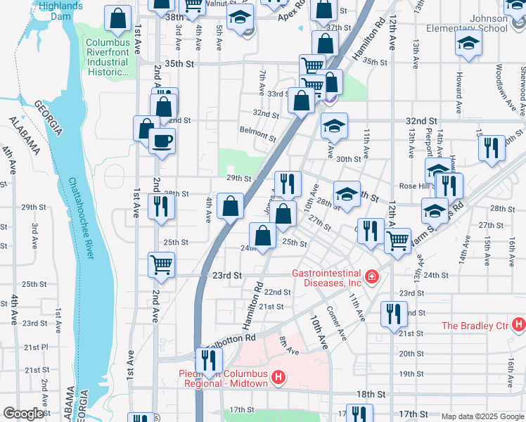 map of restaurants, bars, coffee shops, grocery stores, and more near 610 26th Street in Columbus