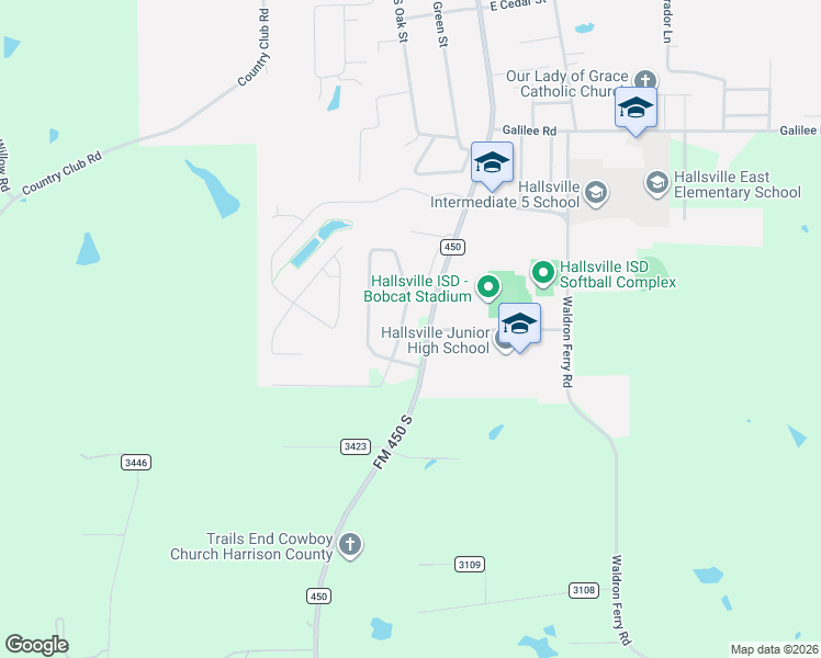 map of restaurants, bars, coffee shops, grocery stores, and more near 100 Chiquapen in Hallsville