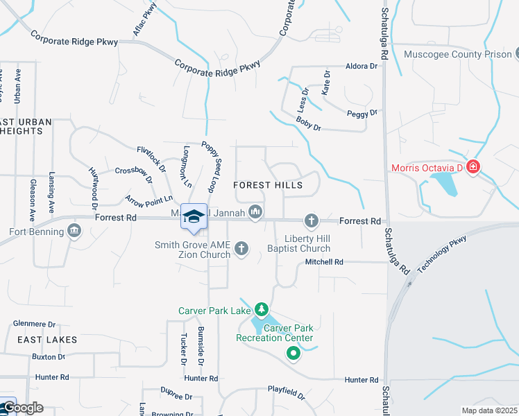 map of restaurants, bars, coffee shops, grocery stores, and more near 3011 Foresthill Drive in Columbus