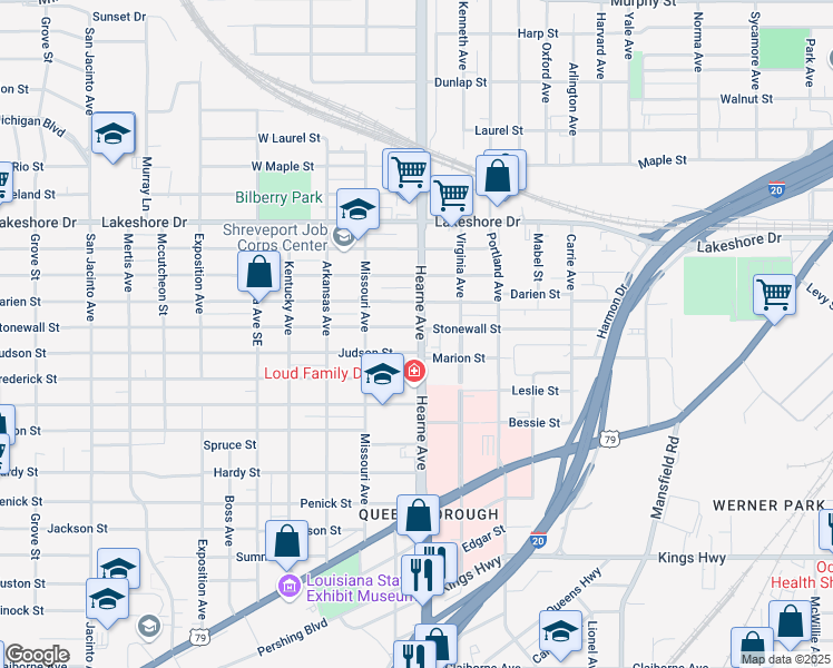 map of restaurants, bars, coffee shops, grocery stores, and more near 9844 Bond Drive in Shreveport