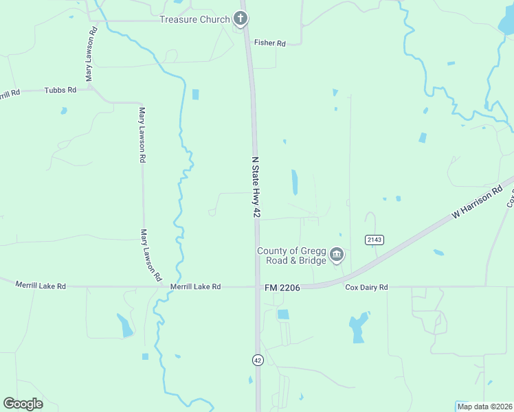 map of restaurants, bars, coffee shops, grocery stores, and more near North State Highway 42 in Longview