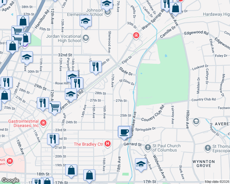 map of restaurants, bars, coffee shops, grocery stores, and more near 2856 17th Avenue in Columbus